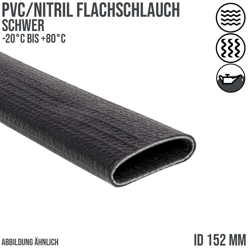 152 mm PVC Flach Schlauch Wasser Druck Luft schwer schwarz PN 14 bar - 20 m