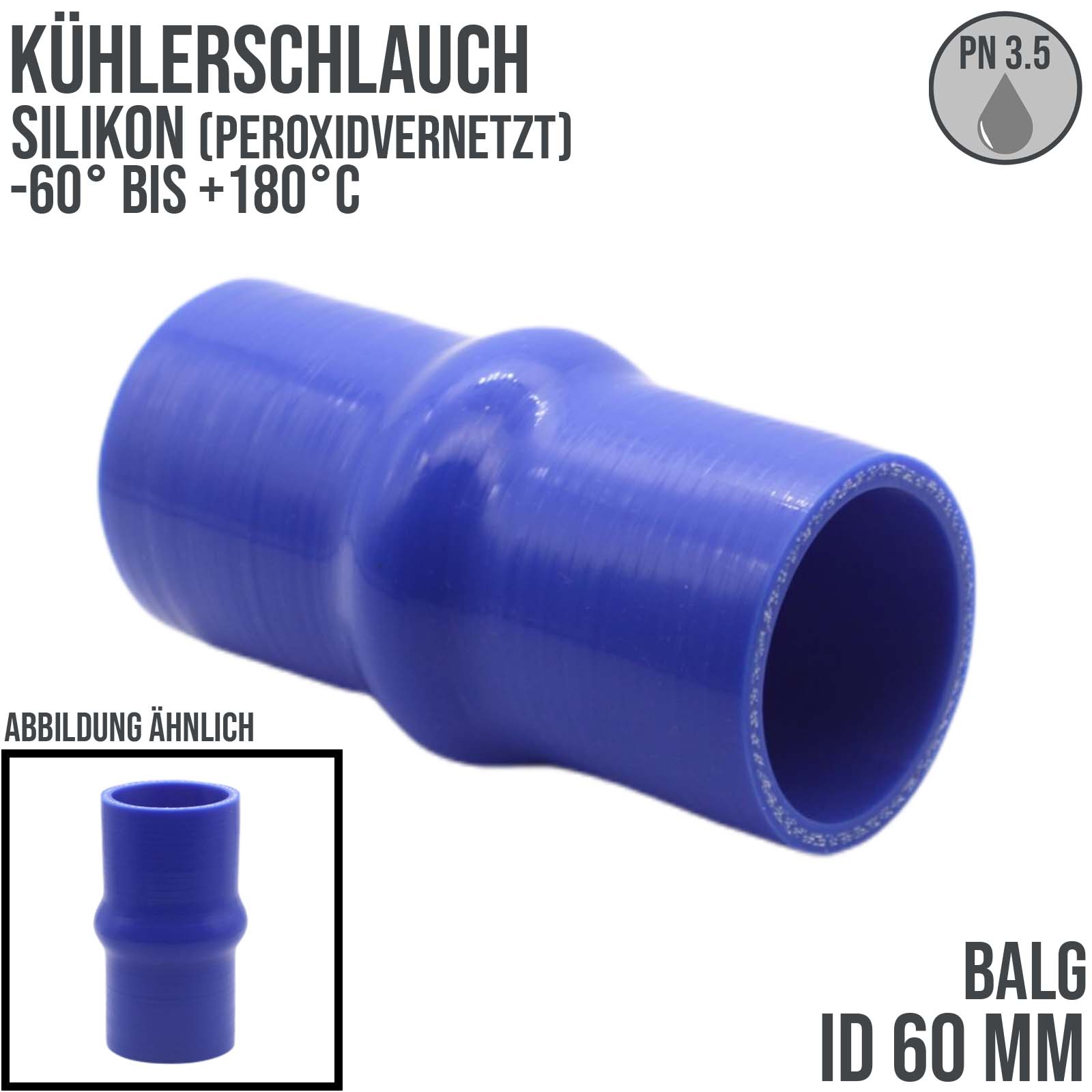 60 mm ID Kühlerschlauch Balg Wulst Verbinder Silikon LLK Ladeluft Kühlmittel Schlauch blau PN 3,5 bar - 100 mm