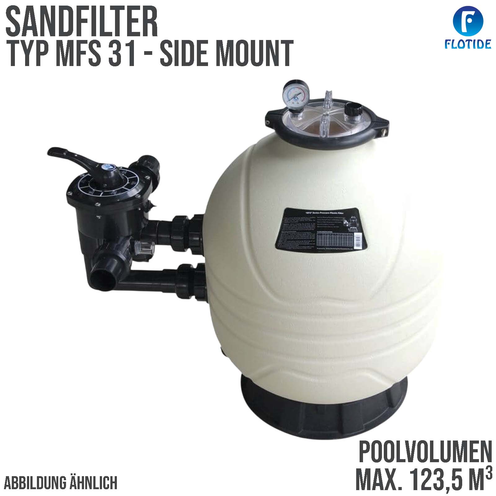 Sandfilter Anlage MFS 31 HDPE 63 mm 2" Klebemuffe  2,8 bar weiß Side Mount - max.123,5 m³