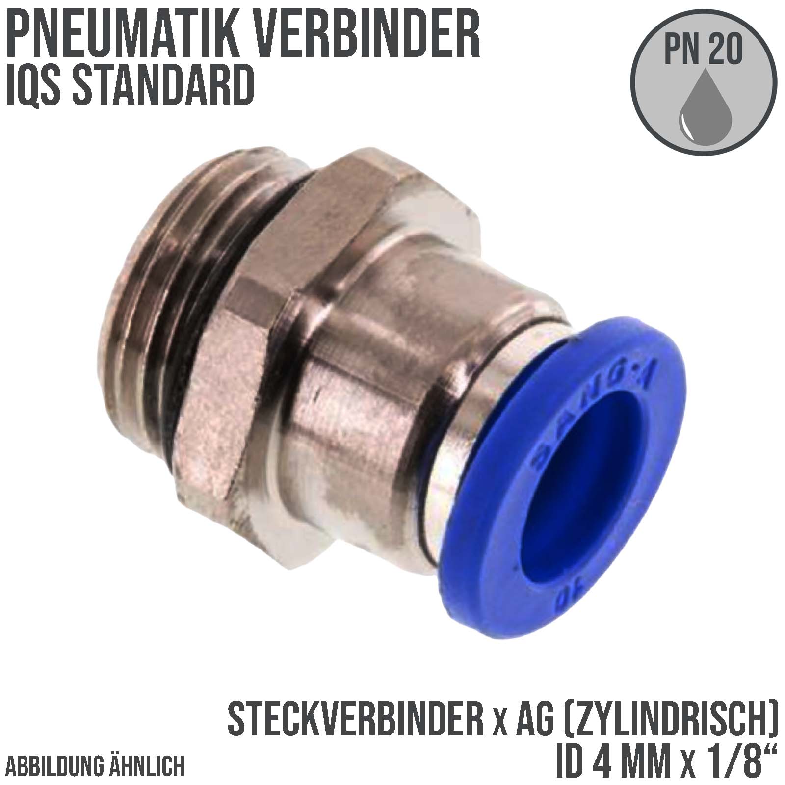4 mm x 1/8" Pneumatik Schnell Steck Verbinder IQS Außengewinde zylindrisch - PN 20 bar