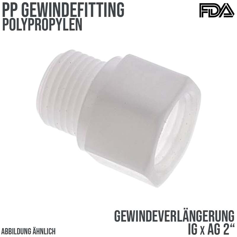 2" PP Gewinde Fitting FDA Verlängerung Innen x Außengewinde Verbinder beige - PN 10 bar