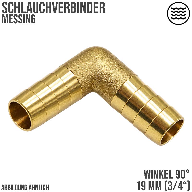 19 mm - 3/4" Zoll 90° Grad Winkel Schlauch Verbinder Verteiler Tülle Kupplung Reparatur Messing PN 10 bar