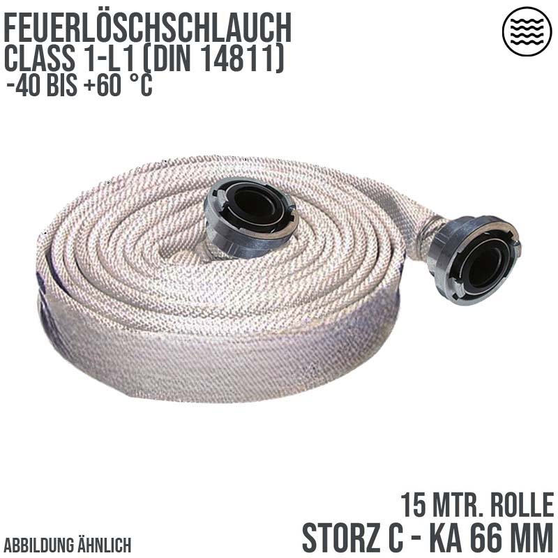 STORZ C KA 66 52 mm 2" Feuerlösch Feuerwehr Pumpen Industrie Schlauch weiß CLASS 1-L1 PN 16 bar - 15 m