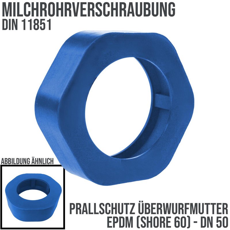 DN 50 Milchrohr Verschraubung DIN 11851 Prallschutz Überwurfmutter Gummi EPDM - blau