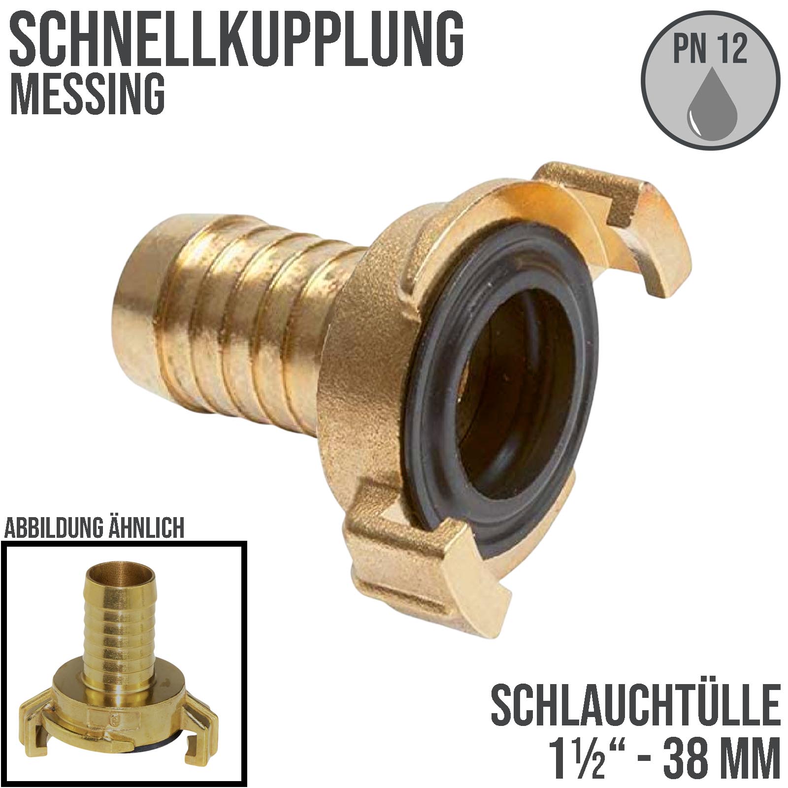1 1/2" - 38 mm Messing Schlauch Schnell Kupplung Tülle (GEKA kompatibel) - PN 12 bar