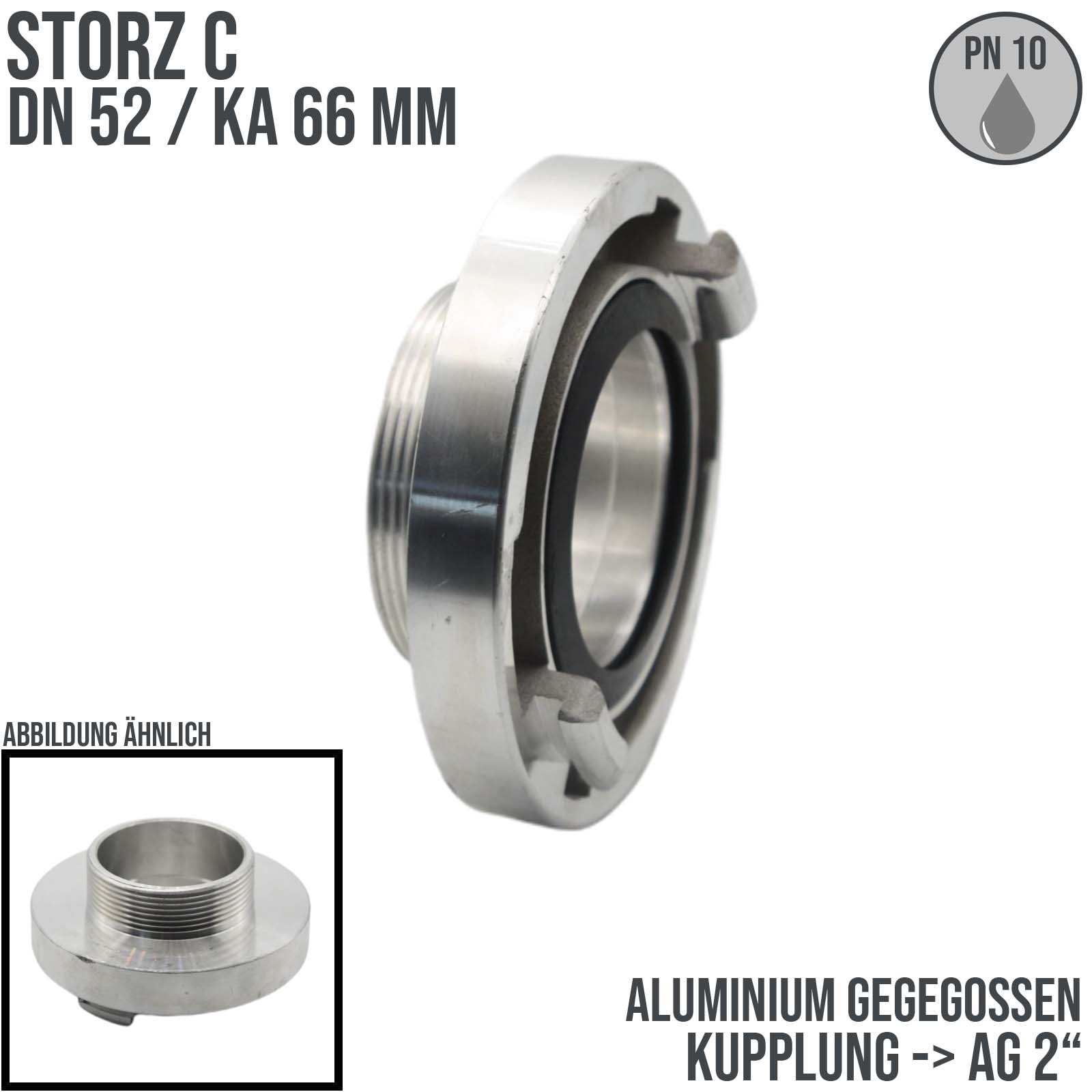STORZ C DN52 KA66 Kupplung Außengewinde AG 2" Saug Bau Feuerwehr Schlauch PN 10 bar