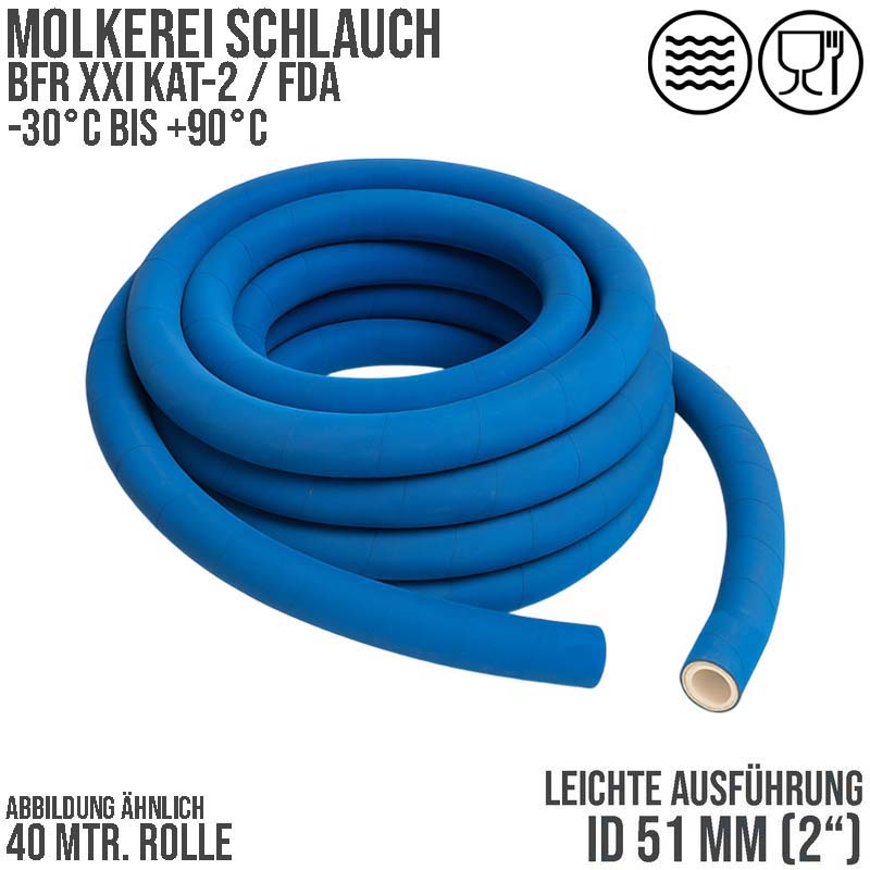 51 mm 2" Molkerei Lebensmittel Schlauch leicht BfR FDA NBR NVC blau weiß - PN 10 bar - 40 m Rolle