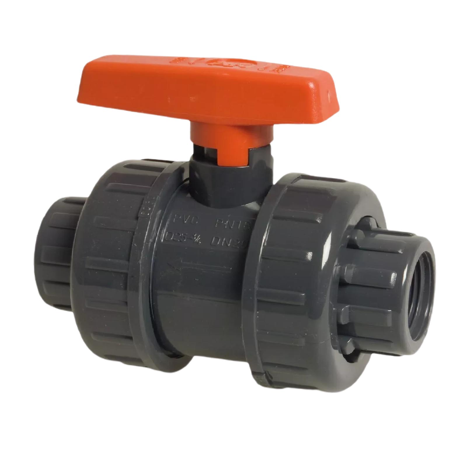 1" PVC Kugel Absperr Hahn Ventill beitseitiges Innengewinde PN 10 bar - roter Griff