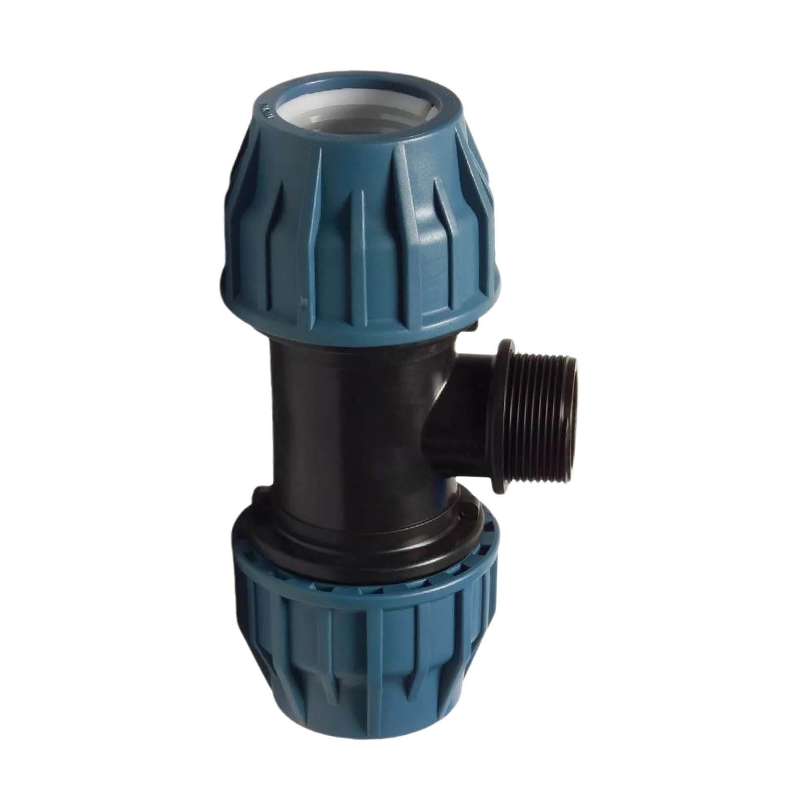 63 mm x 2" PE PP Fitting Klemm Verbinder Verschraubung Rohr T-Stück 90° x AG DVGW - PN 16 bar 
