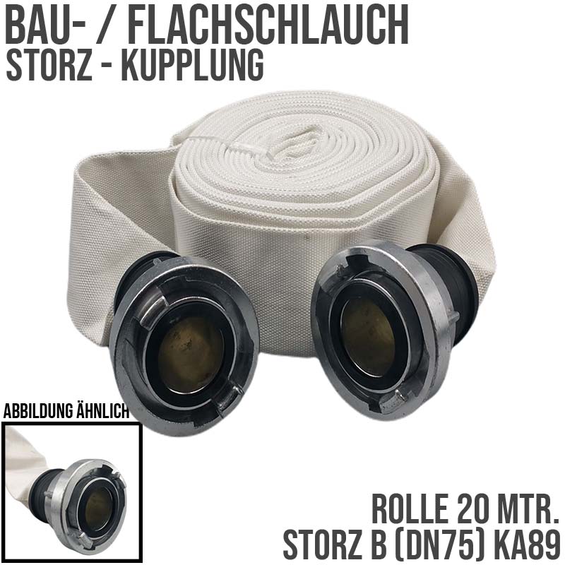 STORZ B KA 89 75 mm 3" Bau Feuerwehr Flach Pumpen Industrie Schlauch Garnitur PN 10 bar - 20 m