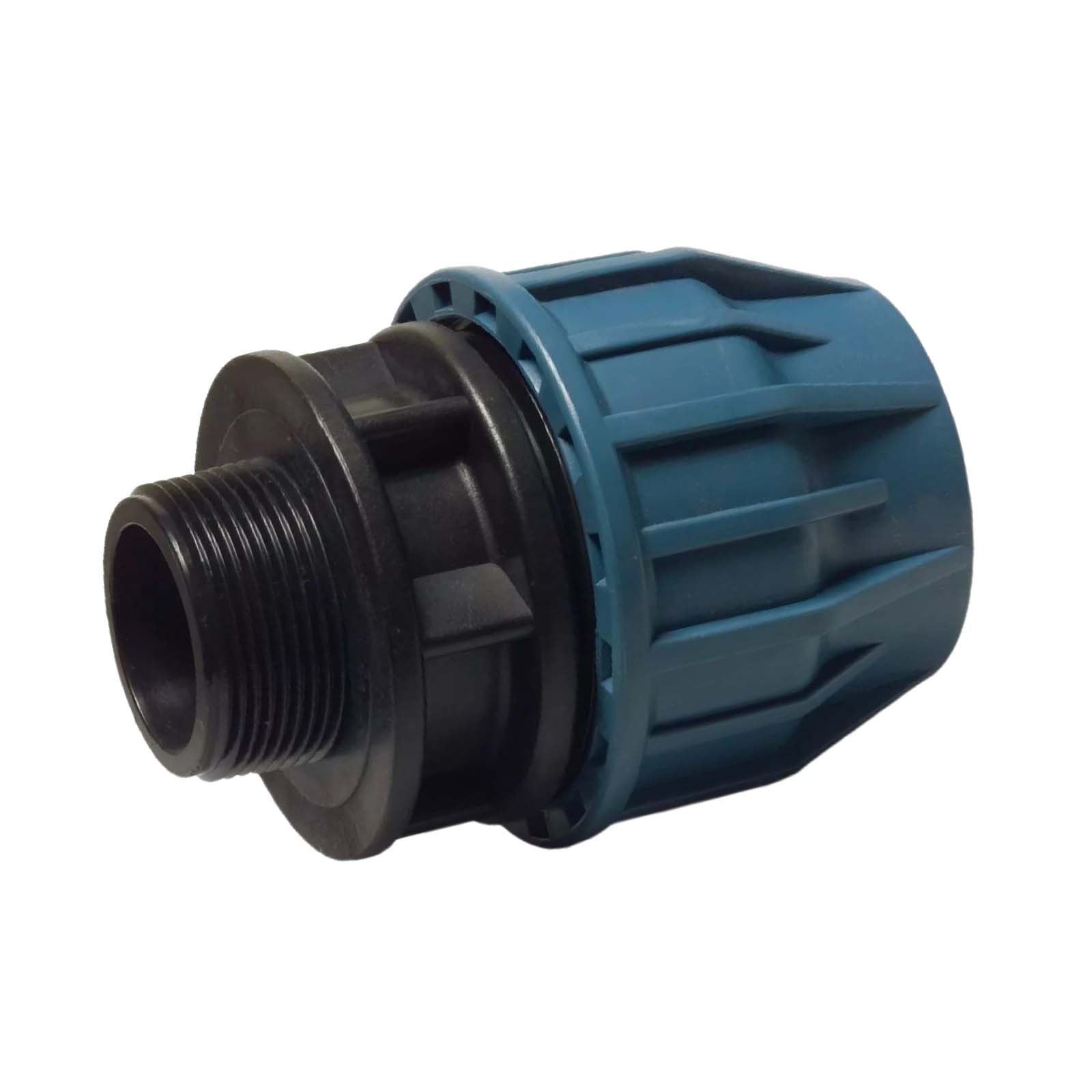 63 mm x 2 1/2" PE PP Fitting Klemm Verbinder Verschraubung Muffe Rohr Kupplung x AG DVGW - PN 16 bar