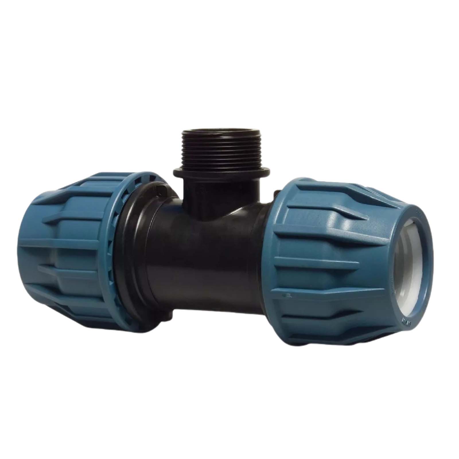 63 mm x 2" PE PP Fitting Klemm Verbinder Verschraubung Rohr T-Stück 90° x AG DVGW - PN 16 bar 