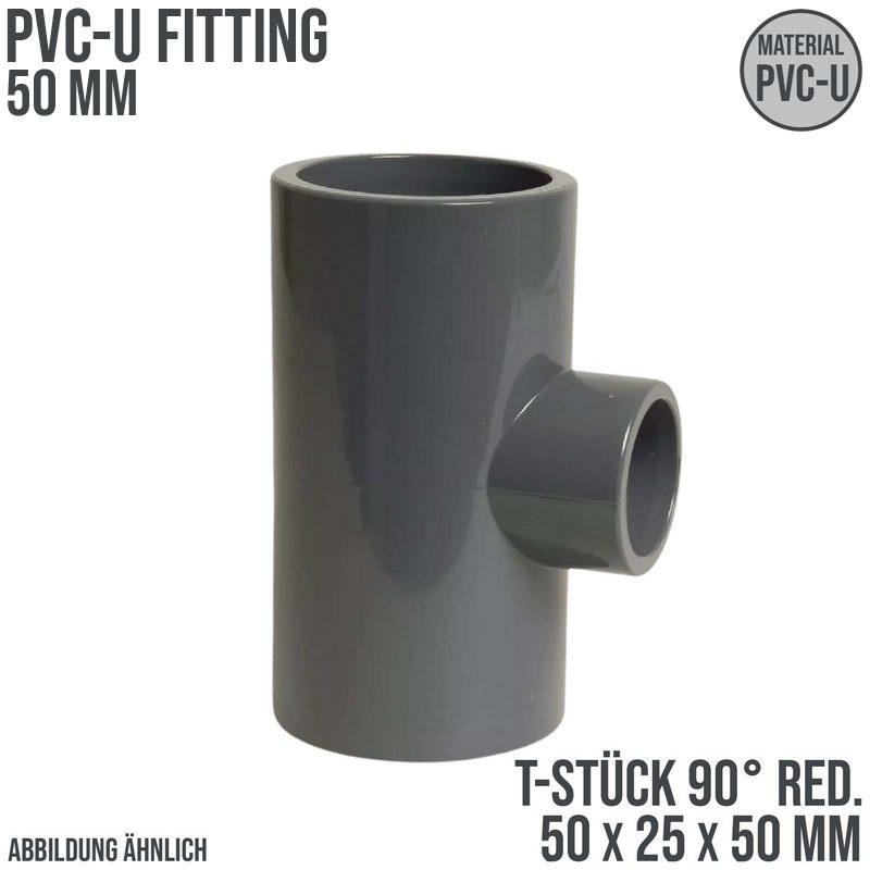 50 mm PVC Klebe Fitting T-Stück 90° Winkel reduziert 50 x 25 x 50 mm Muffe Verbinder - PN 16 bar