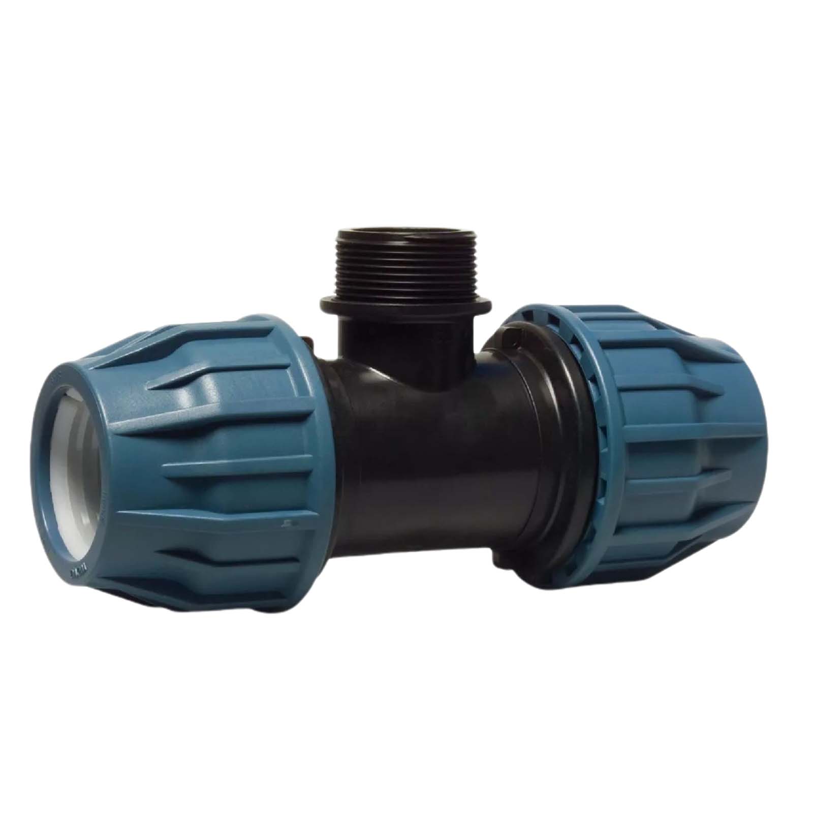 63 mm x 2" PE PP Fitting Klemm Verbinder Verschraubung Rohr T-Stück 90° x AG DVGW - PN 16 bar 