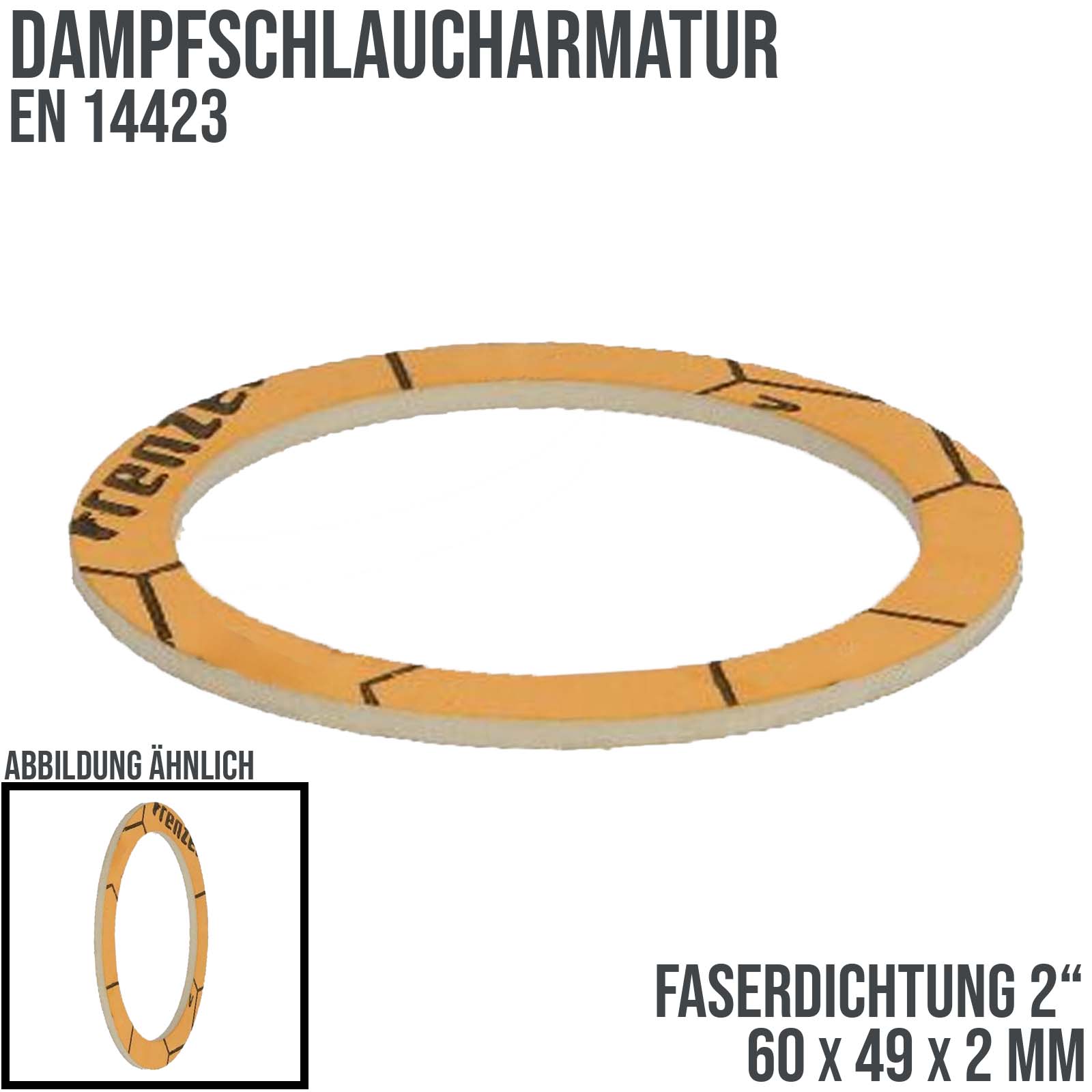 2" Faserdichtung für Dampfschlauchkupplung 60 x 49 x 2 mm EN 14423