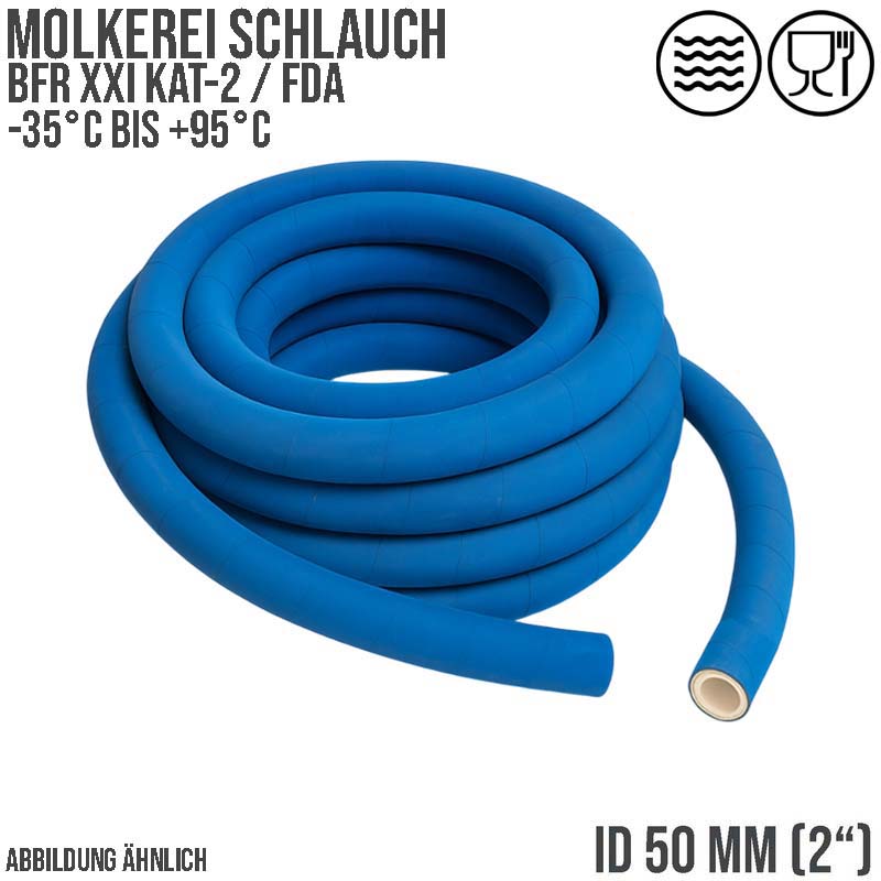 50 mm 2" Molkerei Milch Lebensmittel Schlauch BfR FDA NBR NVC blau weiß - PN 18 bar - 40 m Rolle