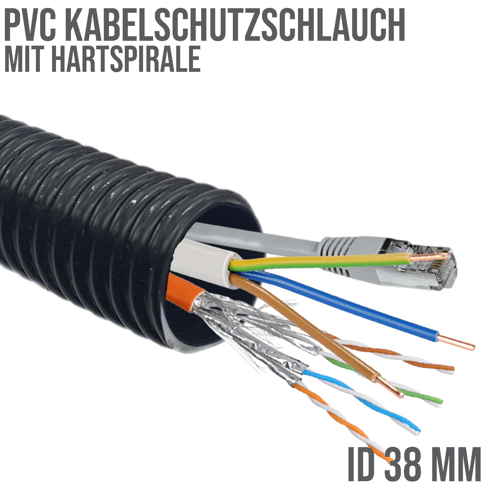 38 mm 1 1/2" Zoll PVC Kabel Schutz Leer Spiral Schlauch Rohr Leitung Strom Wellrohr