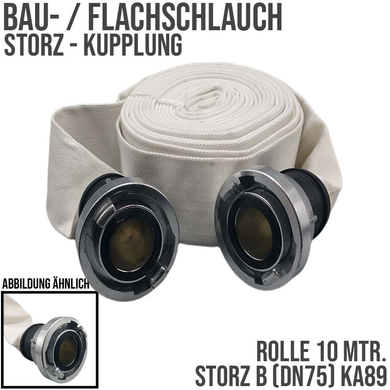 STORZ B KA 89 75 mm 3" Bau Feuerwehr Flach Pumpen Industrie Schlauch Garnitur PN 10 bar - 10 m