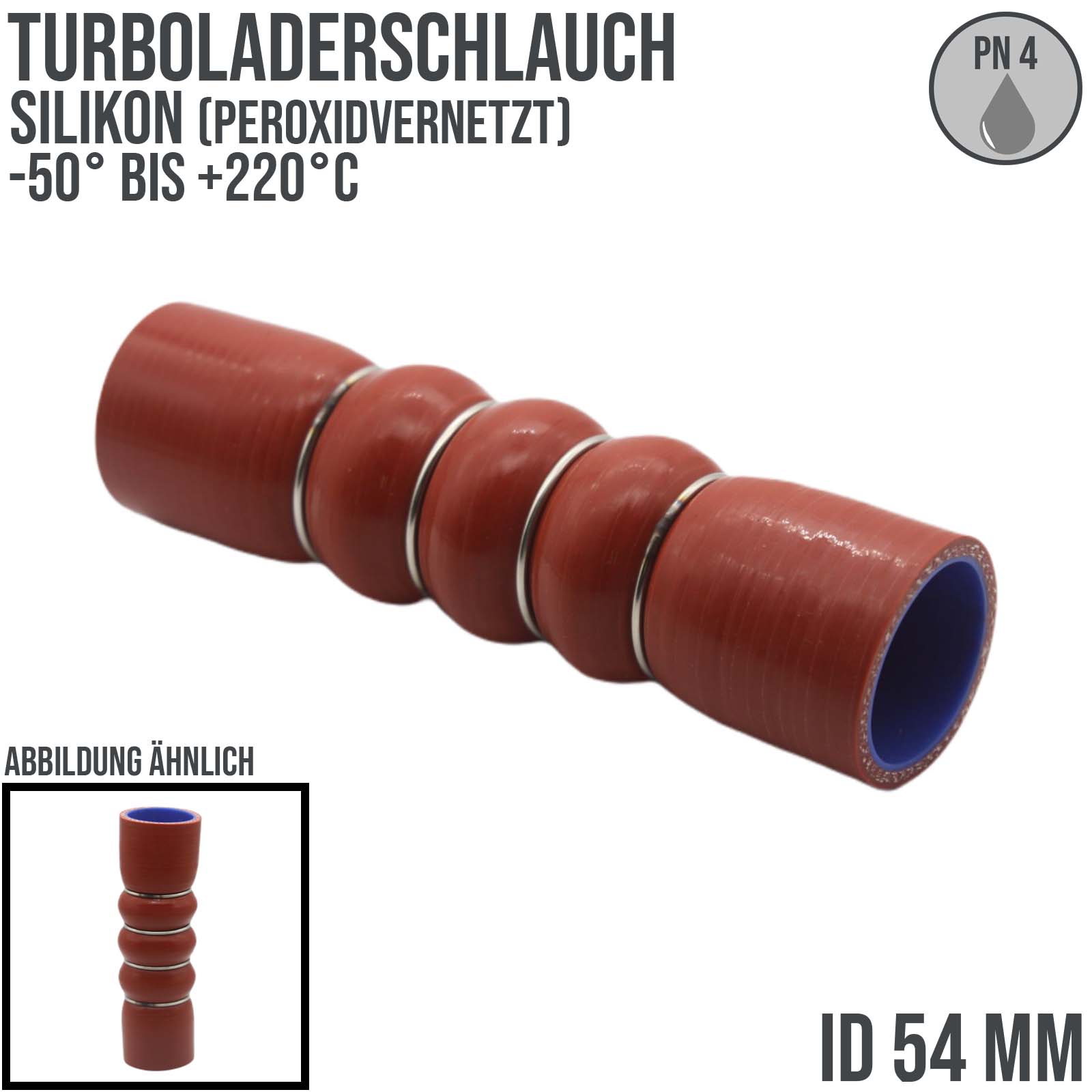54 mm Turbolader Silikon Wulst Verbinder LLK Ladeluft KFZ Schlauch - 200mm ( 4 Lagen)