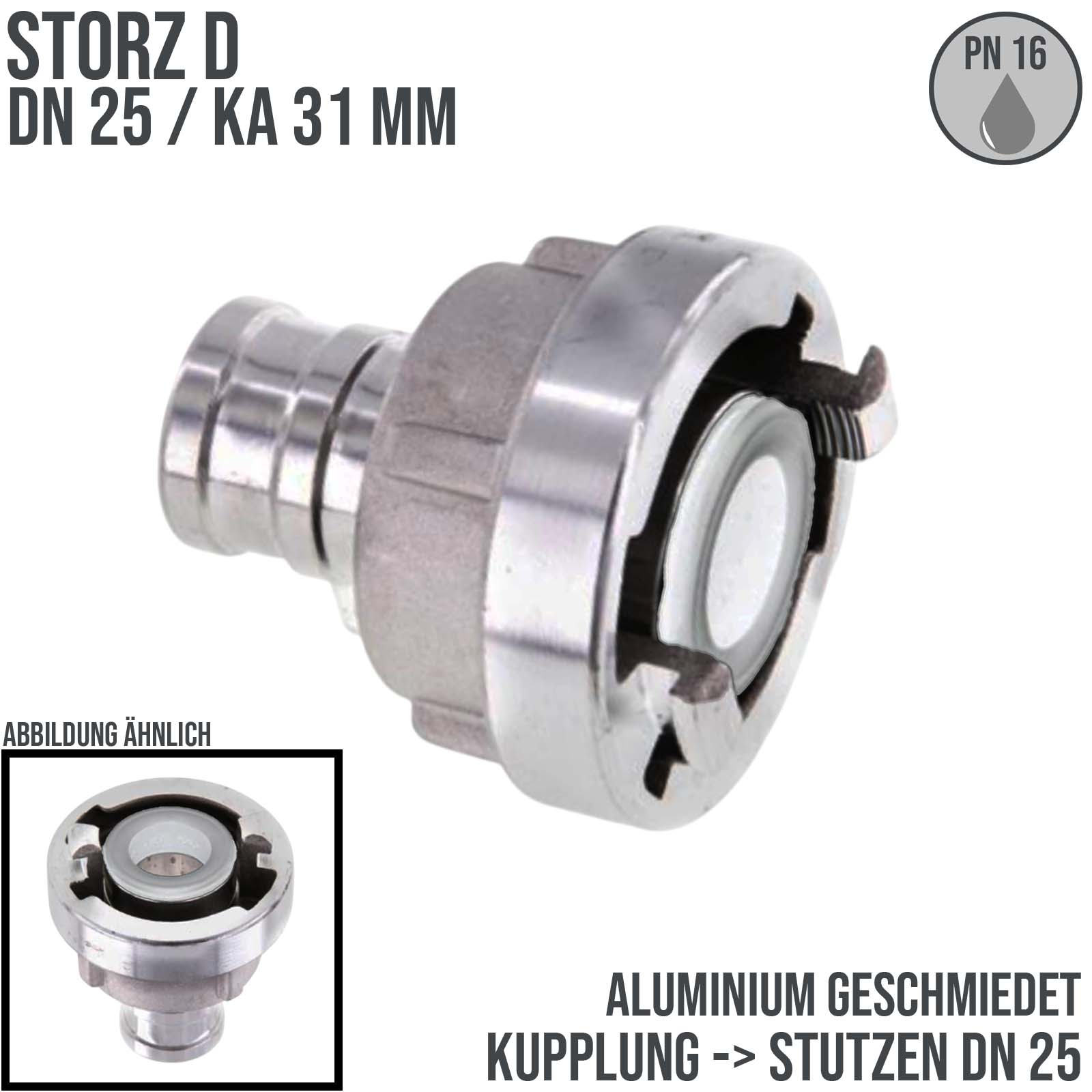 STORZ D DN 25 KA 31 Saug Druck Kupplung -> Stutzen Tülle 25 mm Bau Feuerwehr Schlauch - PN 16 bar