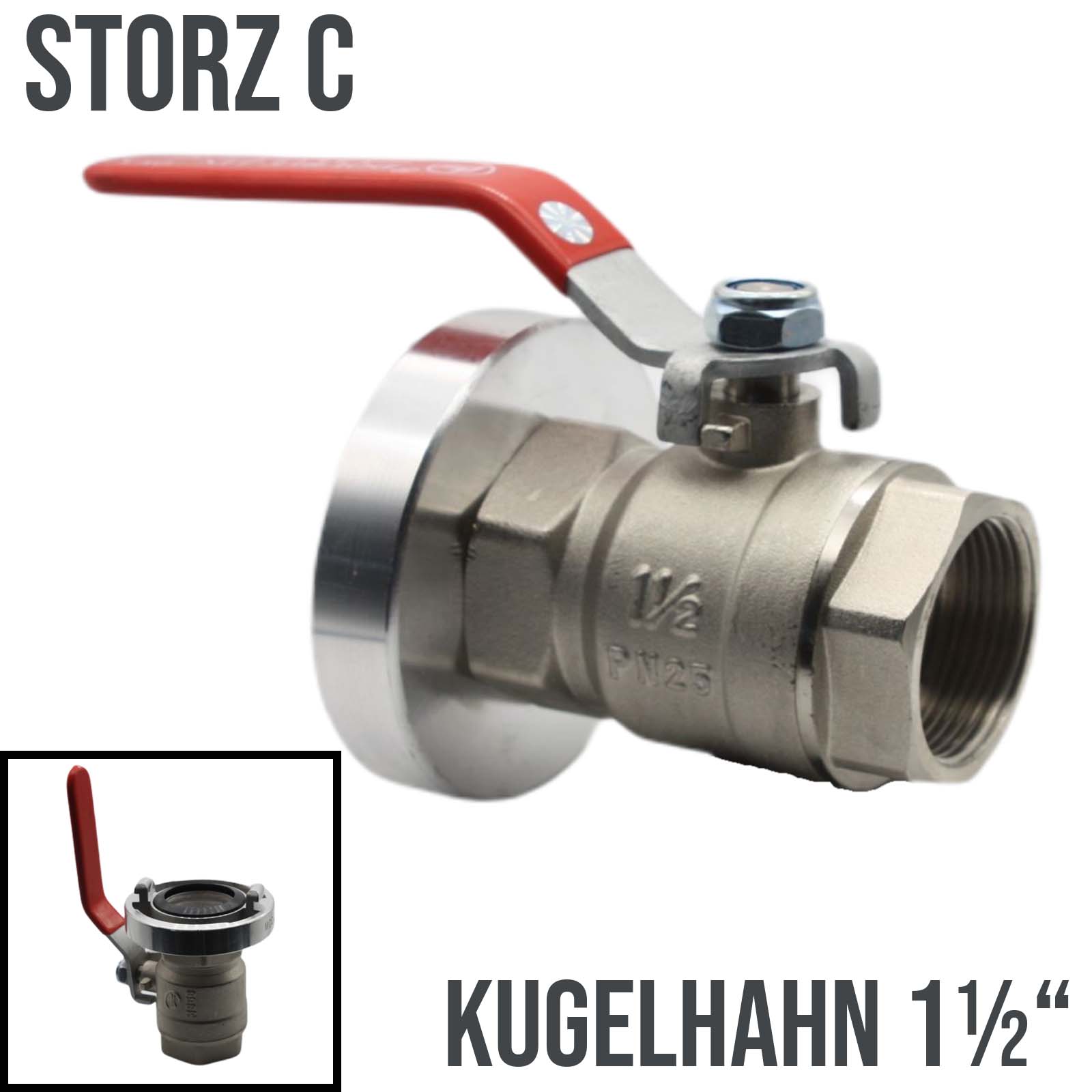 STORZ C DN 52 KA 66 Übergangsstück Adapter -> Kugelhahn IG 1 1/2" Zoll Messing Pumpen Anschluss