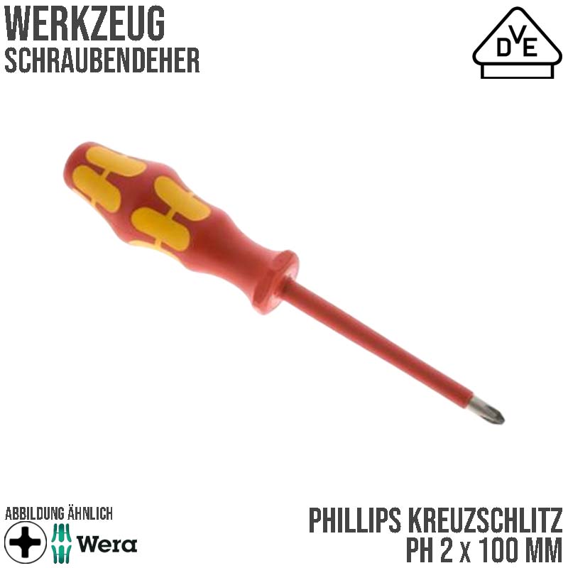 PH 2 x 100 mm VDE Phillips Kreuz Schlitz Schrauben Dreher Zieher - Wera Kraftform Plus 300