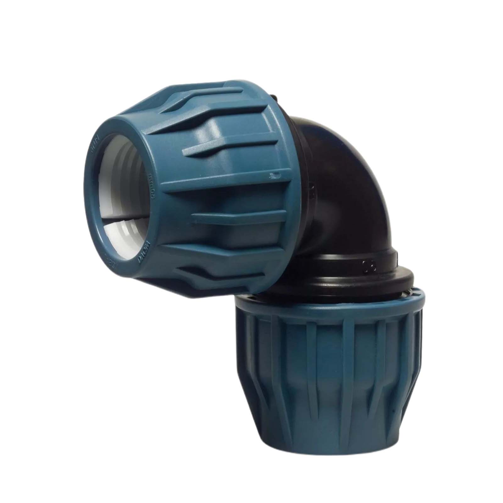 63 mm PE PP Fitting Klemm Verbinder Verschraubung Muffe Rohr Winkel 90° DVGW - PN 16 bar