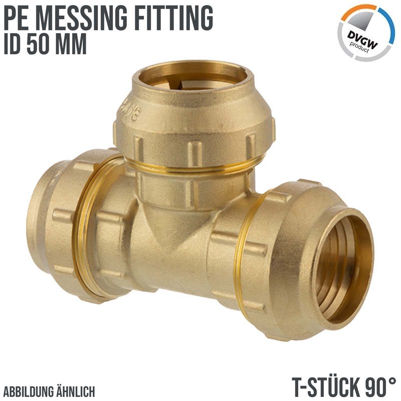 50 mm PE Fitting Klemm Verbinder Messing Verschraubung Muffe T-Stück 90° DVGW - PN 16 bar