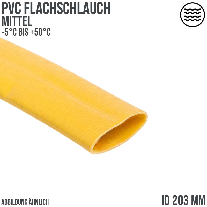 203mm PVC Flach Schlauch Grund Wasser Enwässerung mittel gelb PN 3 bar - 50m