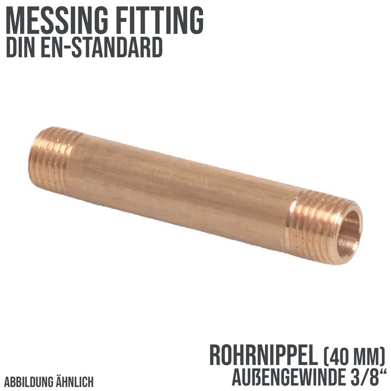 3/8" Rohrnippel Nr. 23 - 40 mm Außen x Außengewinde AG Messing Fittings PN 40 bar