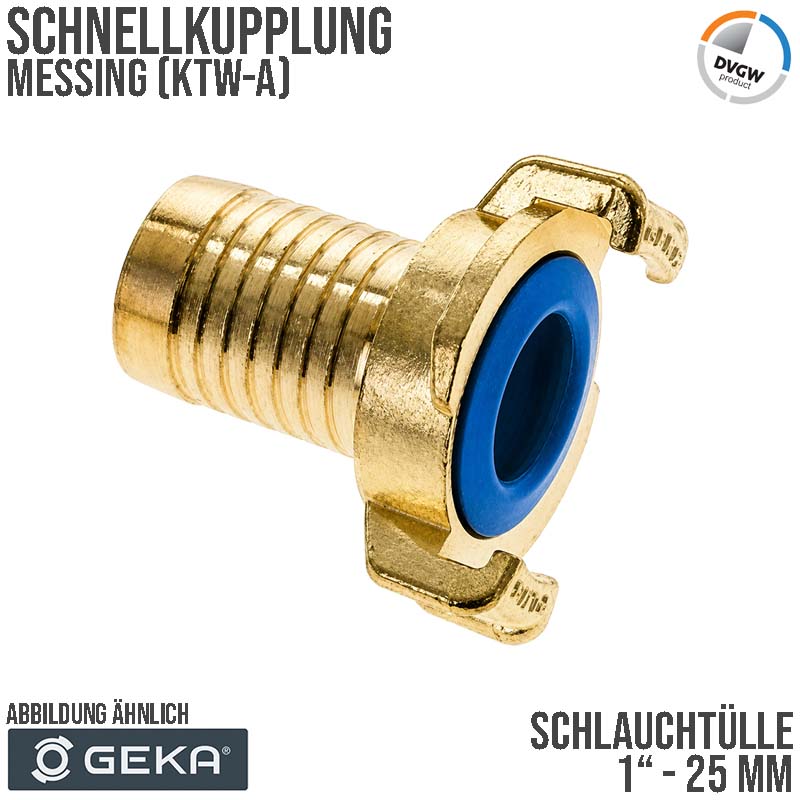 1" - 25 mm GEKA plus Schnell Kupplung Schlauch Tülle Stutzen Messing KTW-A DVGW - PN 40 bar