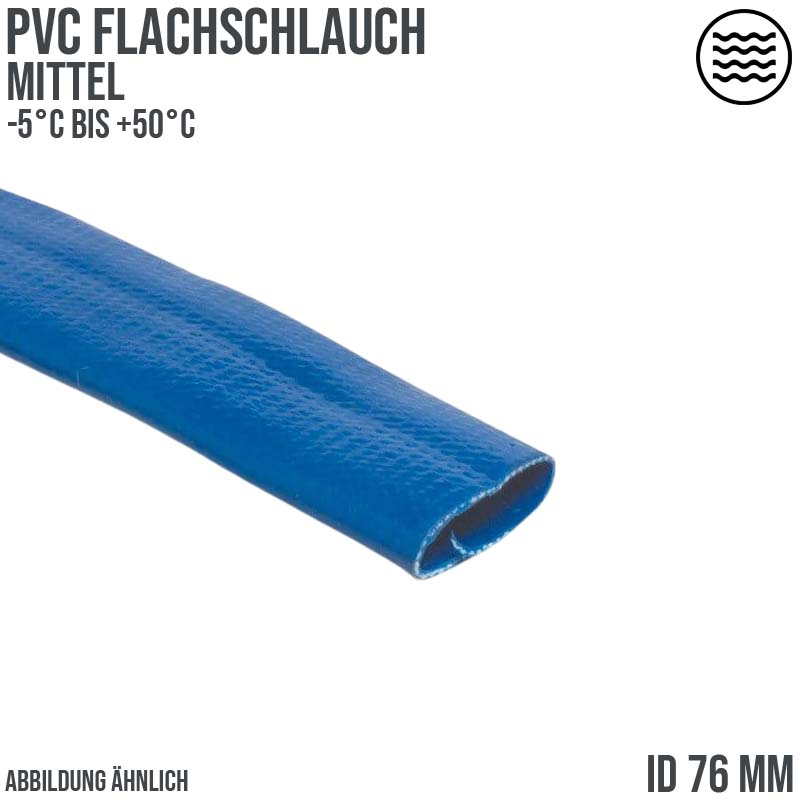 76mm PVC Flach Schlauch Grund Wasser Enwässerung mittel blau PN 6 bar - 25m