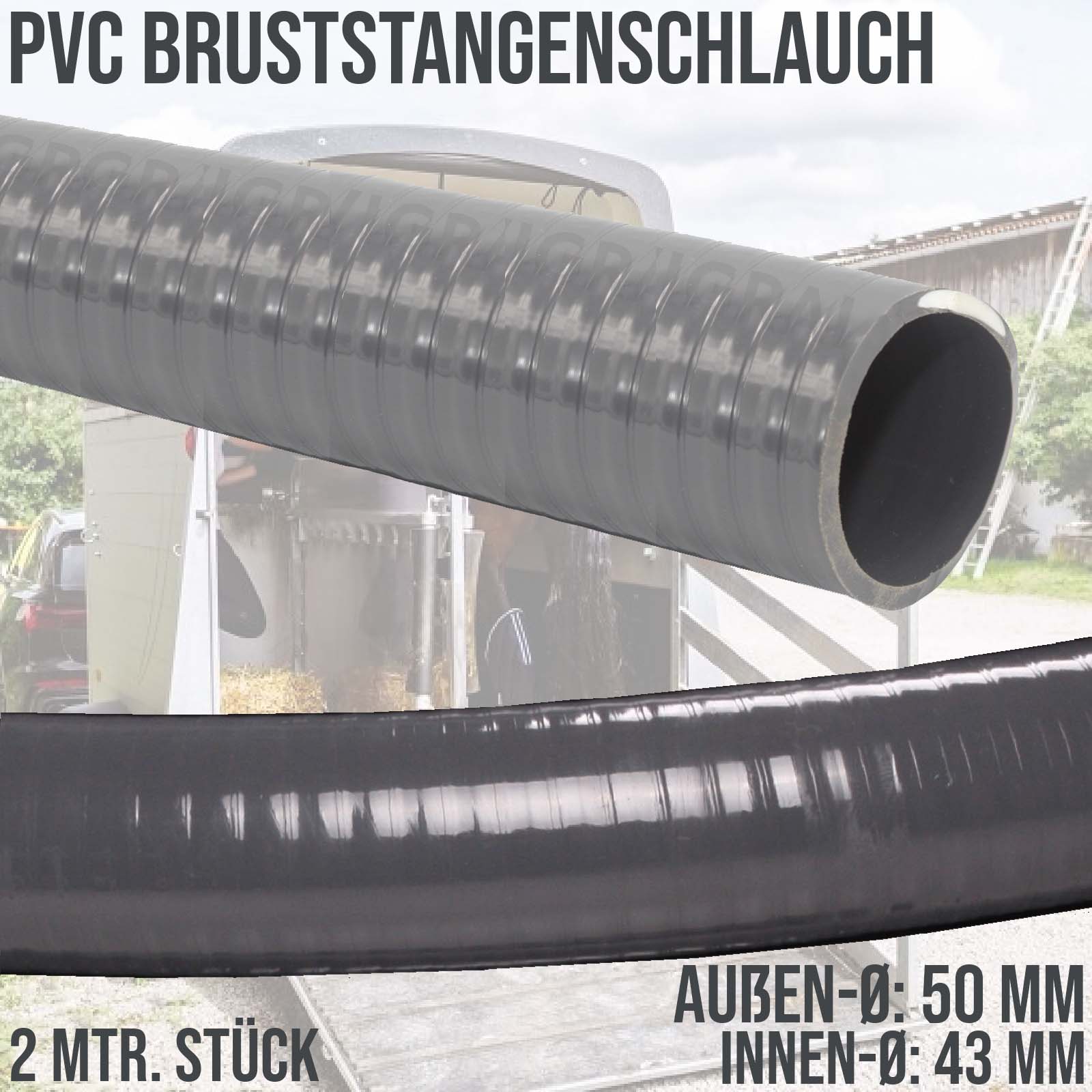 PVC Schlauch Bruststangenschlauch Pferdeanhänger Bruststange (43 mm) grau 2,0m