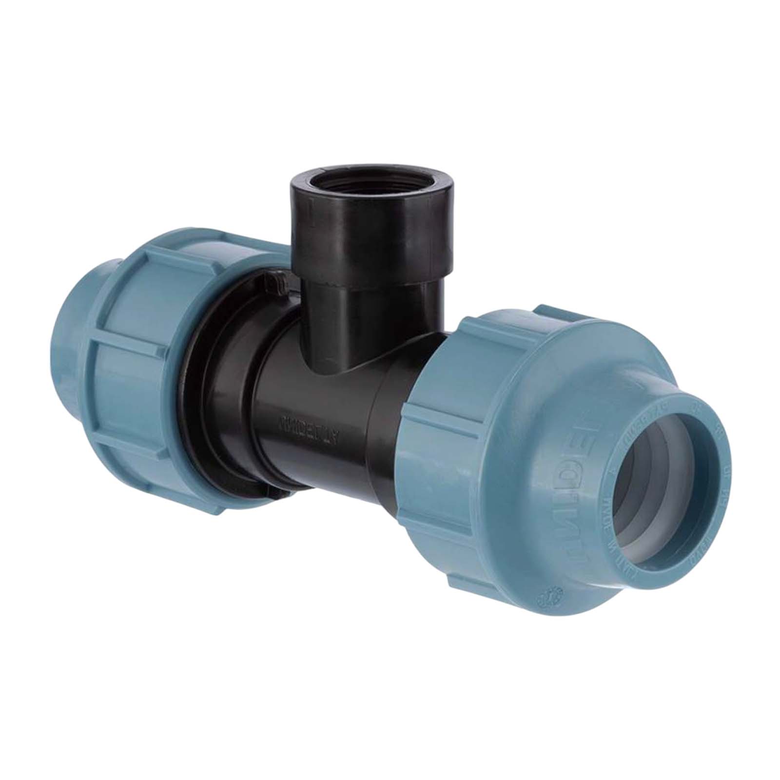 40 mm x 1" PE PP Fitting Klemm Verbinder Verschraubung Rohr T-Stück 90° x IG DVGW - Unidelta 