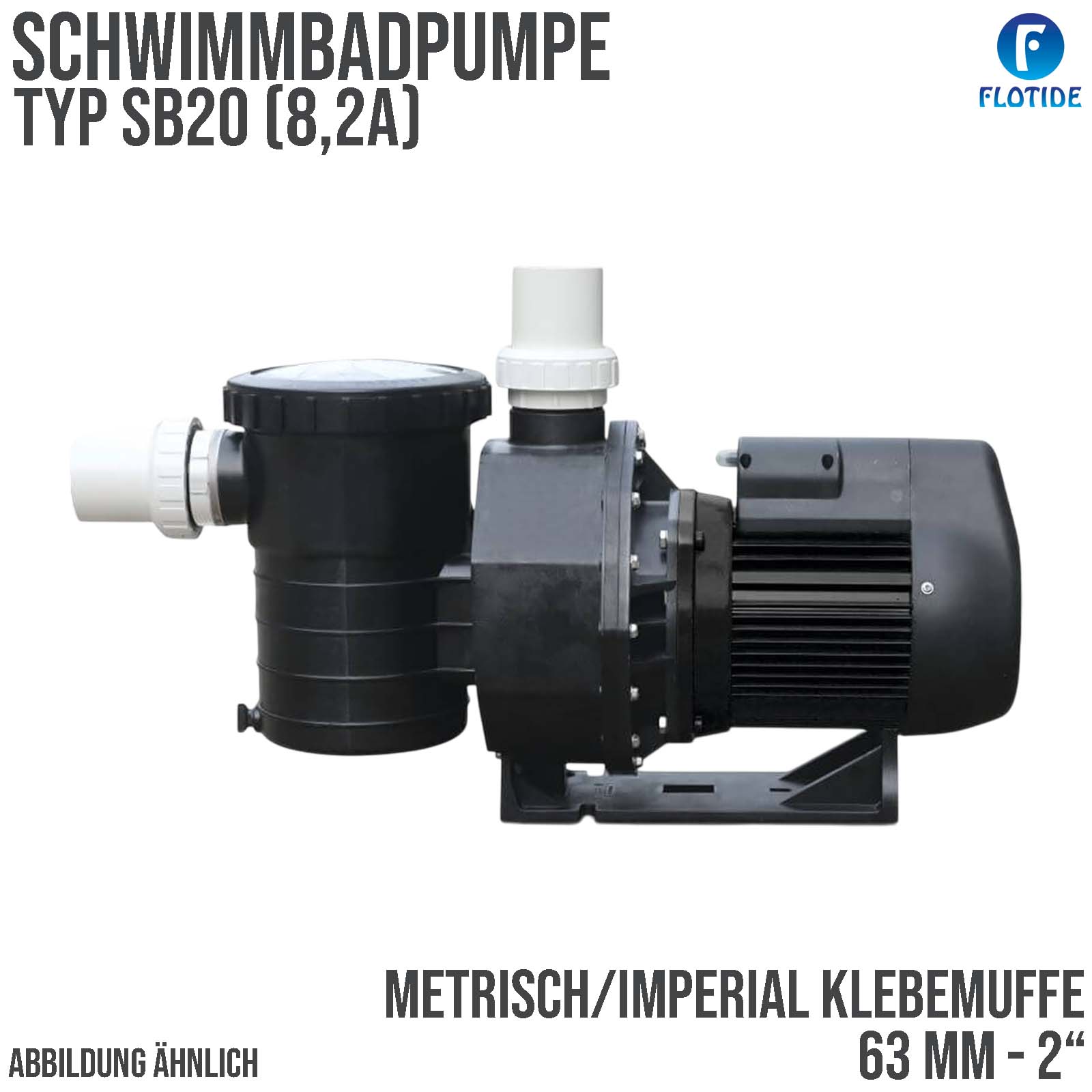 Schwimmbad Pool Pumpe SB20 8,2A 230VAC 63 mm 2" Anschluss Klebe Muffe schwarz