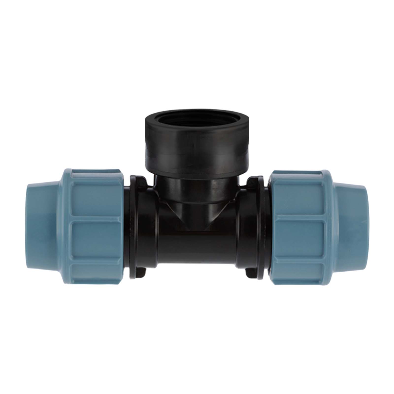 40 mm x 1" PE PP Fitting Klemm Verbinder Verschraubung Rohr T-Stück 90° x IG DVGW - Unidelta 
