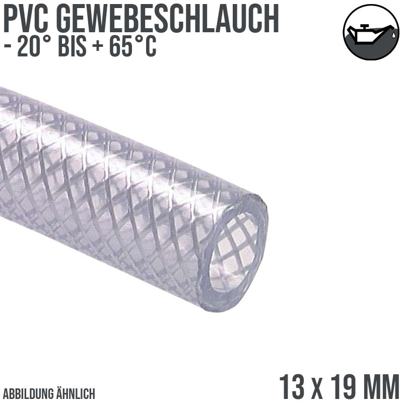 13 x 19 mm Gewebe Druck Öl Universal Wasser Luft Kompressor Schlauch klar PN 15 bar