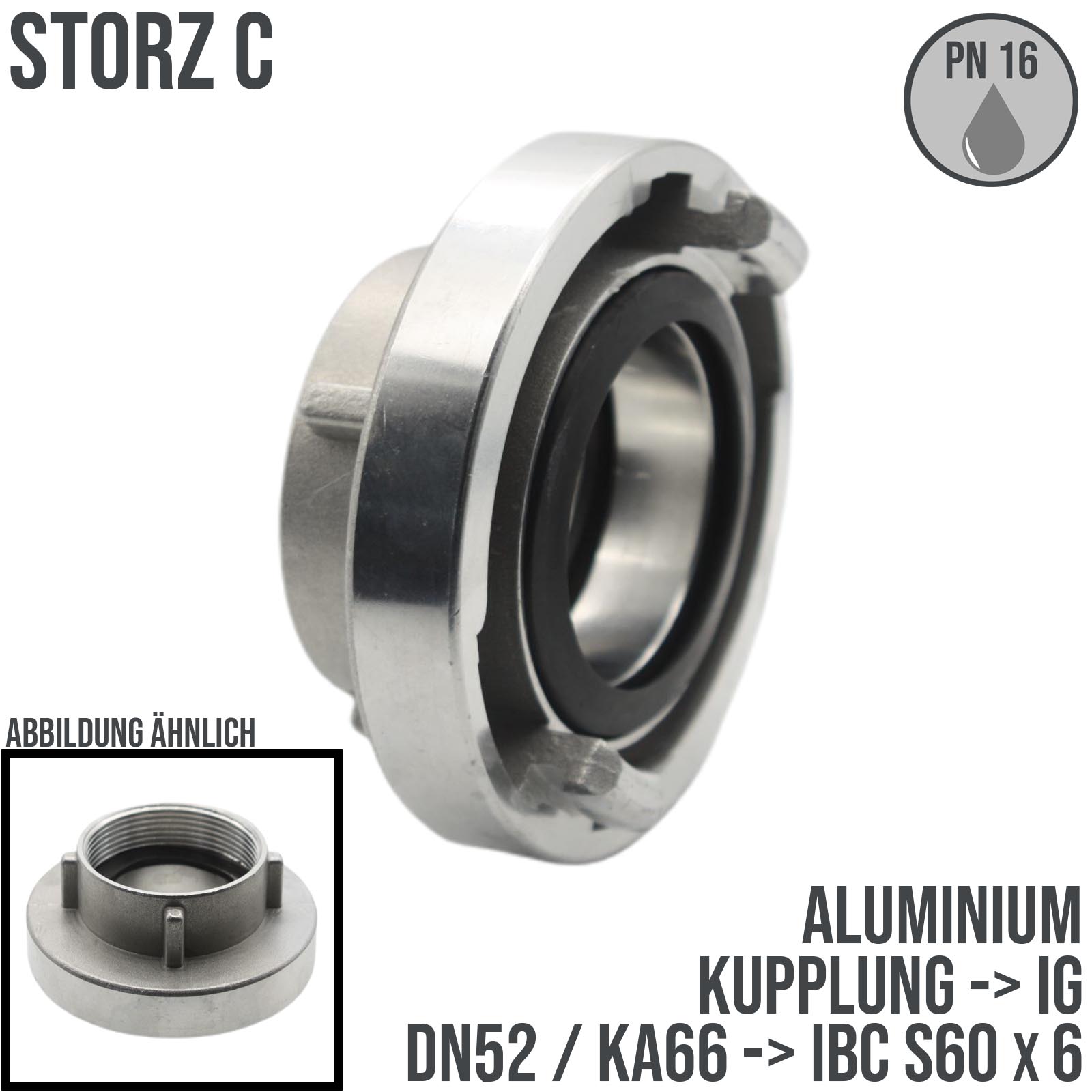 STORZ C DN52 KA66 Kupplung mit IBC S60 x 6 Innengewinde Saug Bau Feuerwehr Schlauch PN 16 bar