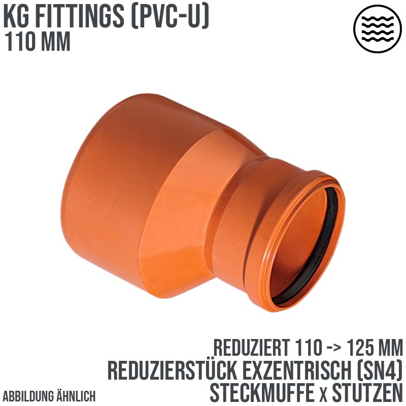 110 x 125 mm PVC Reduzierstück exzentrisch Abfluß Abwasser HT KG Rohr SN4 Muffe Stutzen rostbraun