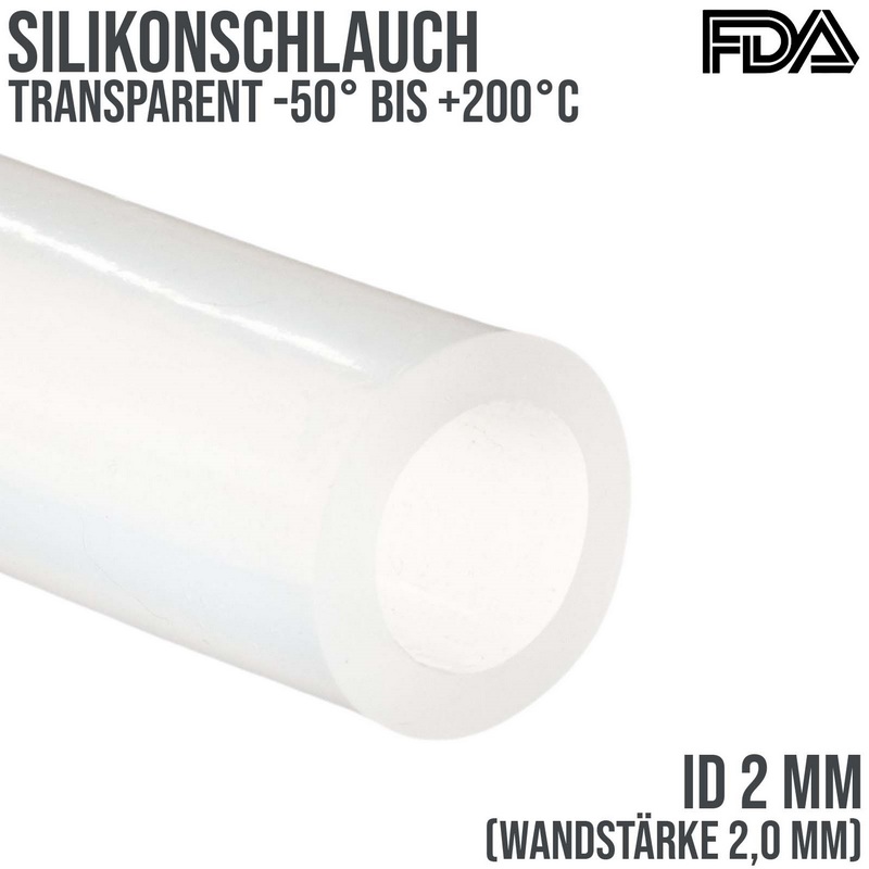 2 x 6 mm Silikon Silicon Milch Schlauch transparent lebensmittelecht FDA 0,92 bar