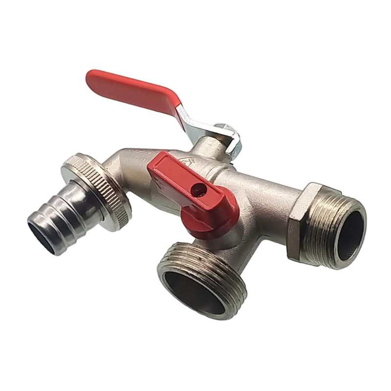 3/4" Messing Auslauf Ventil Hahn 2-fach Auslass AG 1" 19 mm Tülle PN 10 bar