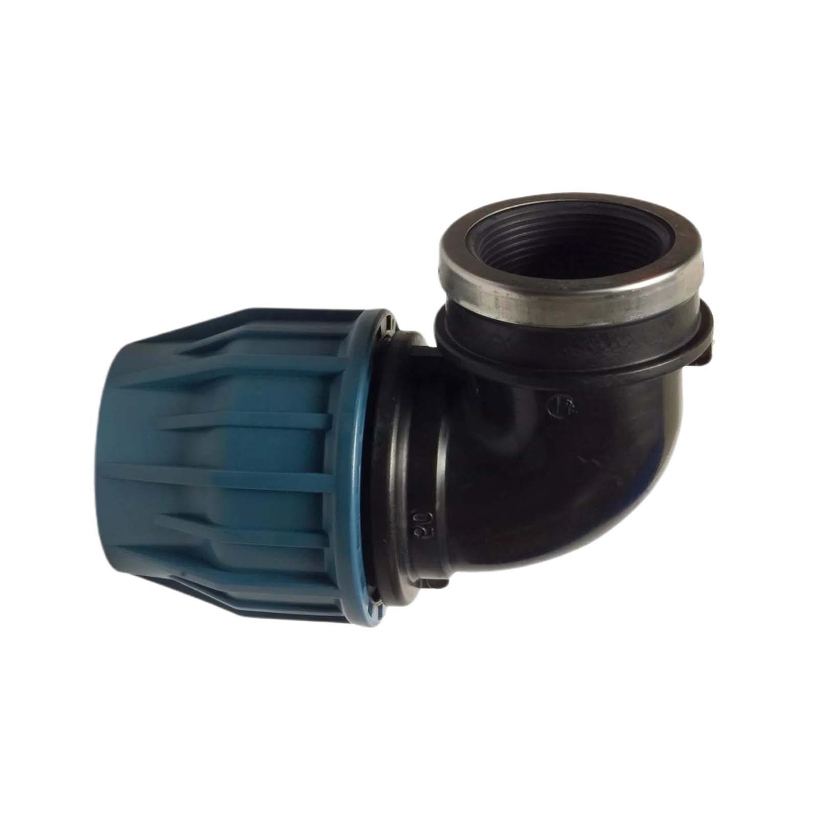63 mm x 2" PE PP Fitting Klemm Verbinder Verschraubung Rohr Winkel 90° x IG DVGW - PN 16 bar 