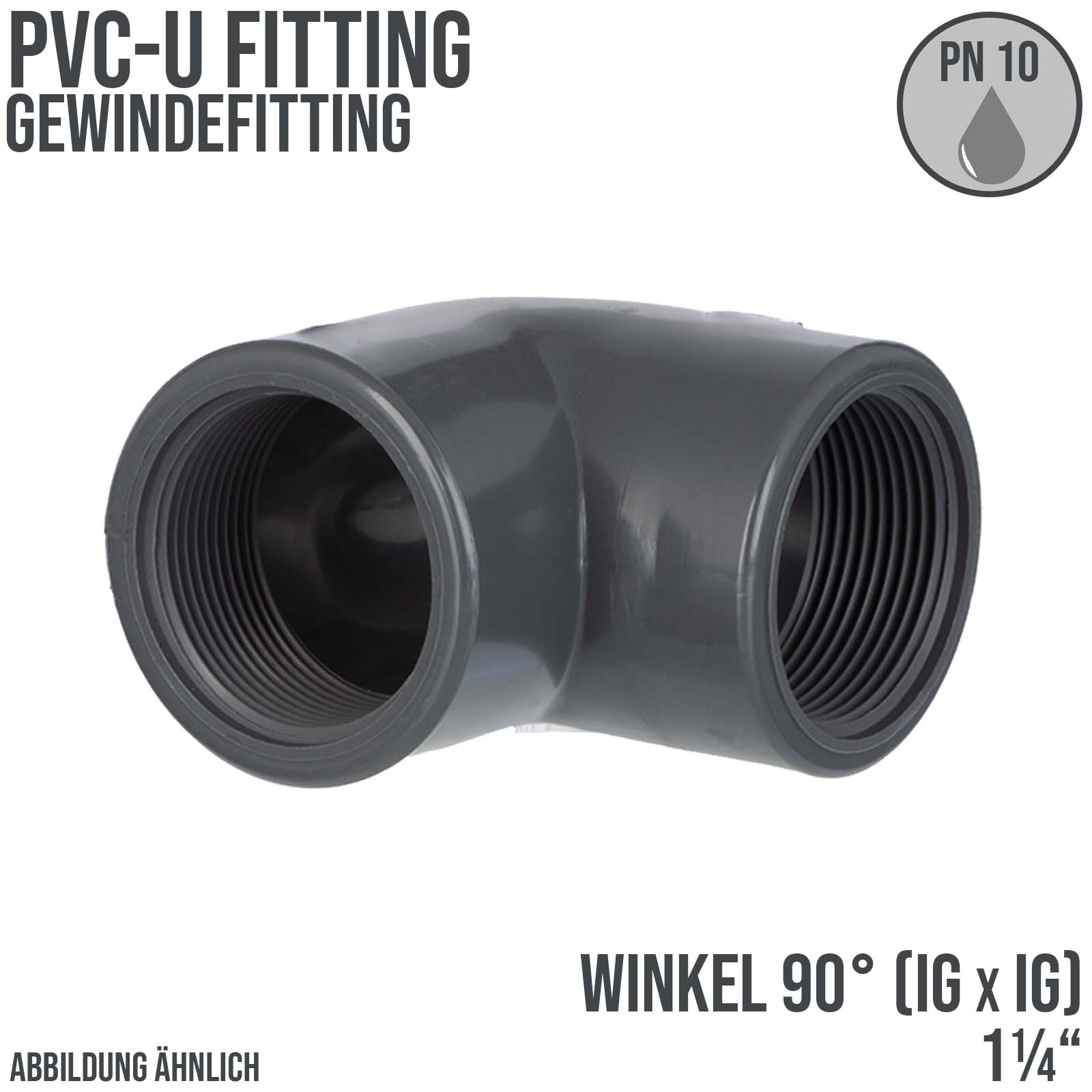 1 1/4" PVC Fitting Winkel 90° 2-fach Innen Gewinde Verbinder - PN 10 bar