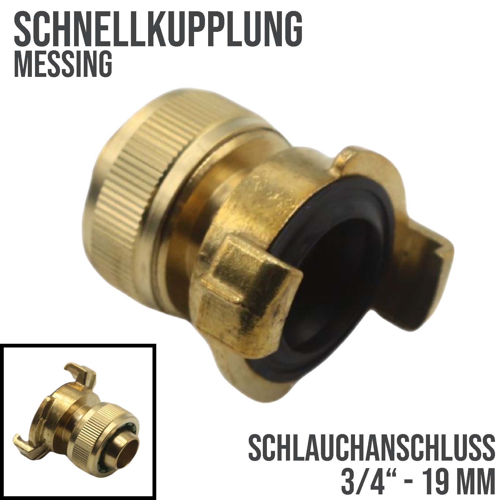 3/4" 19 mm Schlauchanschluss -> Schnellanschluss Klauen-Kuppung Übergangsstück Messing (Gardena kompatibel)