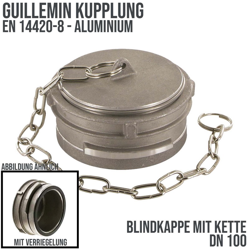 DN 100 Guillemin Kupplung Blind Kappe Verschluss Verriegelung mit Kette Aluminium - PN 16 bar