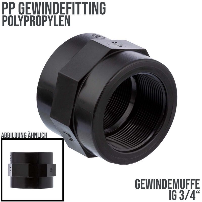 3/4" PP Gewinde Fitting Muffe schwarz Innengewinde IG Polypropylen - PN 10 bar