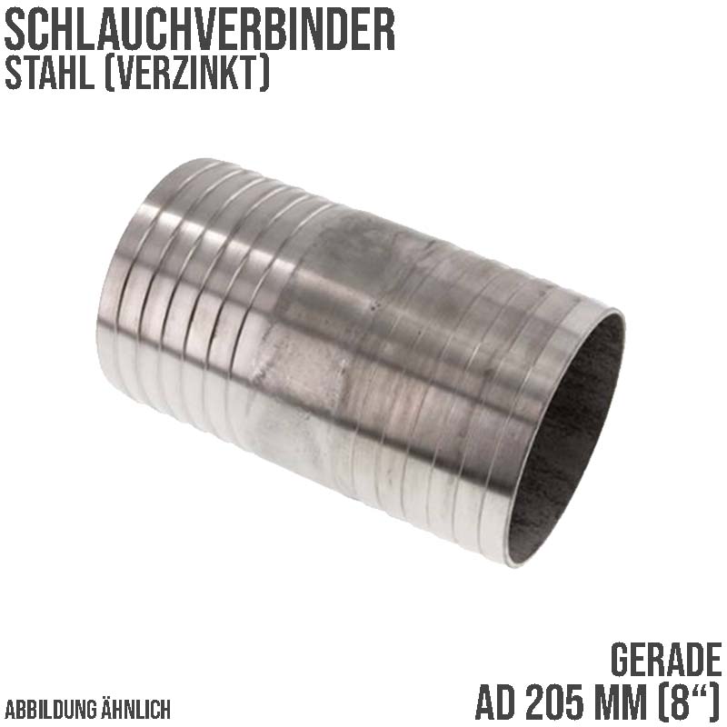 205 mm 8" Stahl Schlauch Verbinder Kupplung Tülle Stutzen massiv PN 10 bar