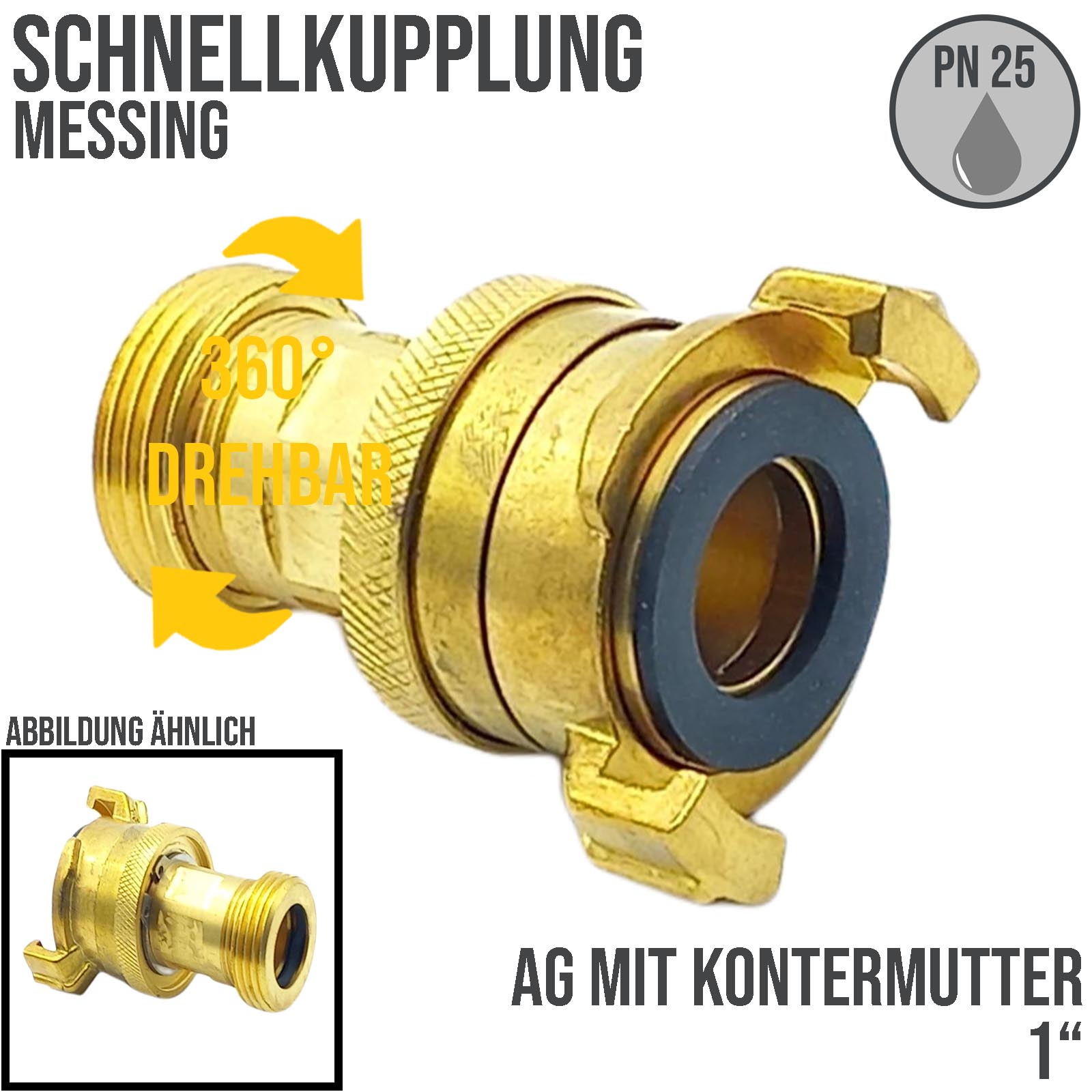 1" AG Schlauch Schnell Kupplung Außengewinde mit Kontermutter Messing (GEKA kompatibel) - PN 25 bar