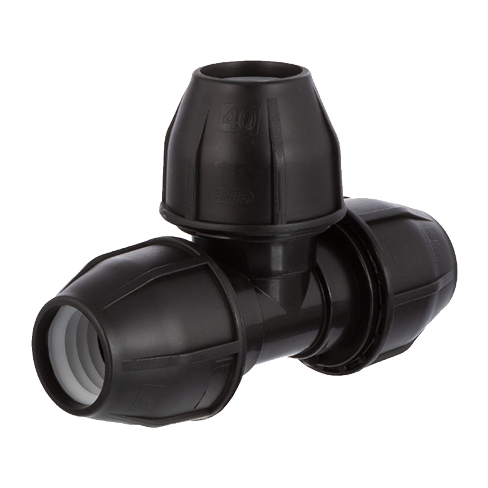 63 mm PE PP Fitting Klemm Verbinder Verschraubung Muffe Rohr T-Stück 90° schwarz - PN 16 bar