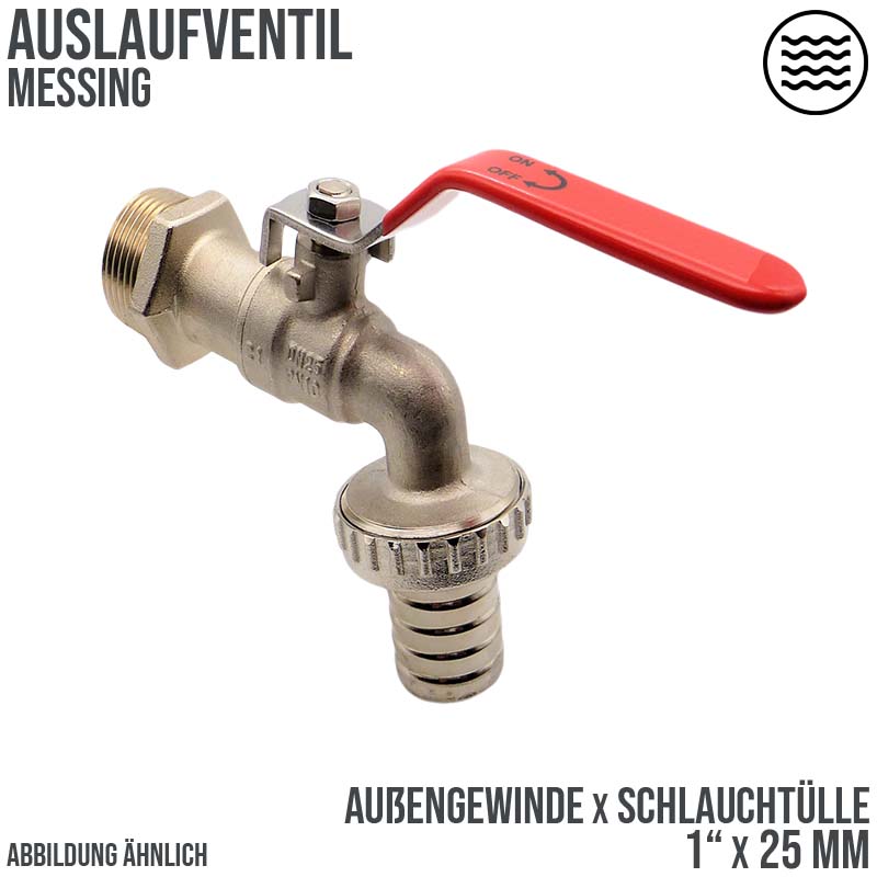 1" Messing Auslauf Kugel Wasser Hahn Ventil Aussengewinde Tülle 25 mm - PN 10 bar